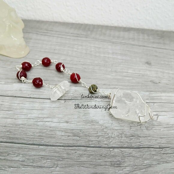 Large Clear Quartz Dowsing Pendulum, Divination Tools, Garnet 7.25" - Picture 4 of 5